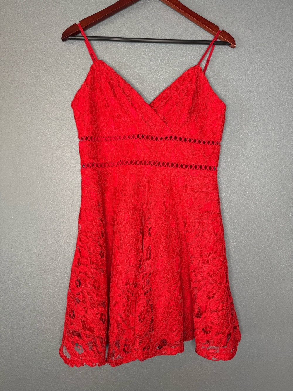Mi Ami Red Lace Mini Dress L Homecoming Cocktail Party Fit Flare